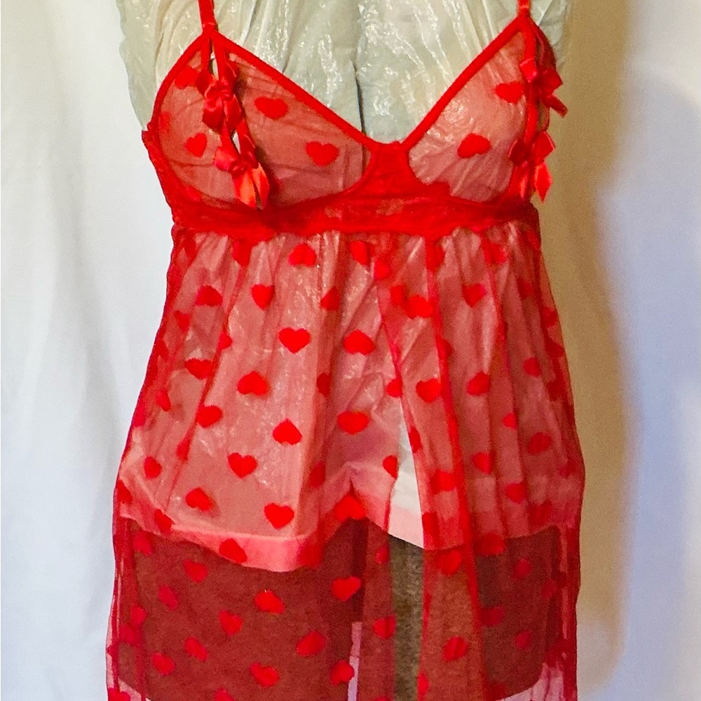 Red Heart Mesh Babydoll Lingerie